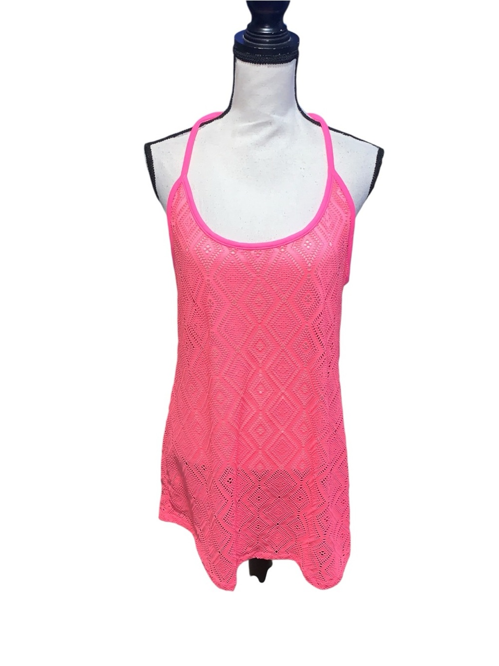 NWT Joe Boxer Neon Pink Crochet Open Knit Tank Swim Cover-Up